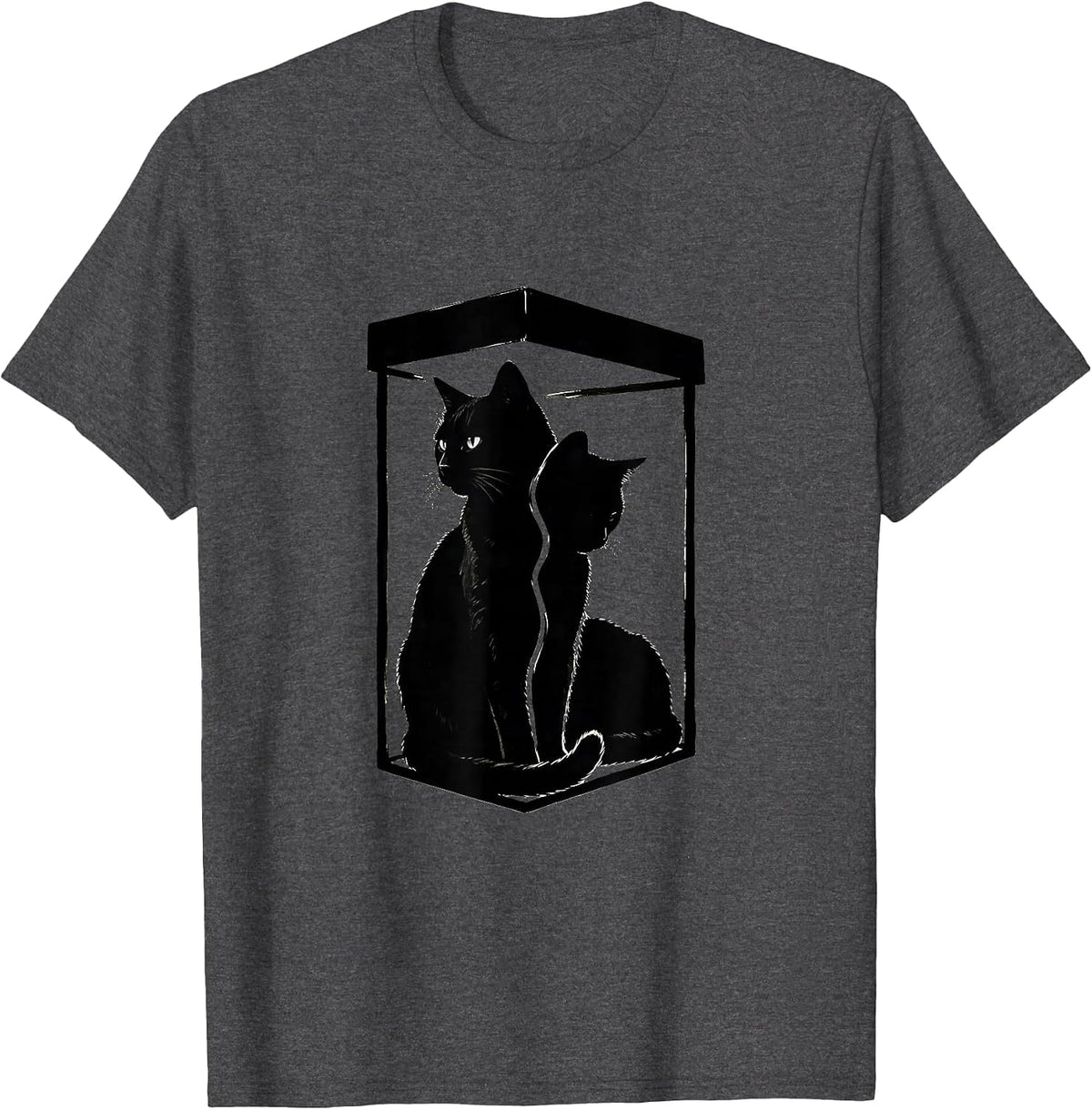 Schrödinger Cat Silhouette Quantum Physics Science Geek T-Shirt - Dark Heather Grey