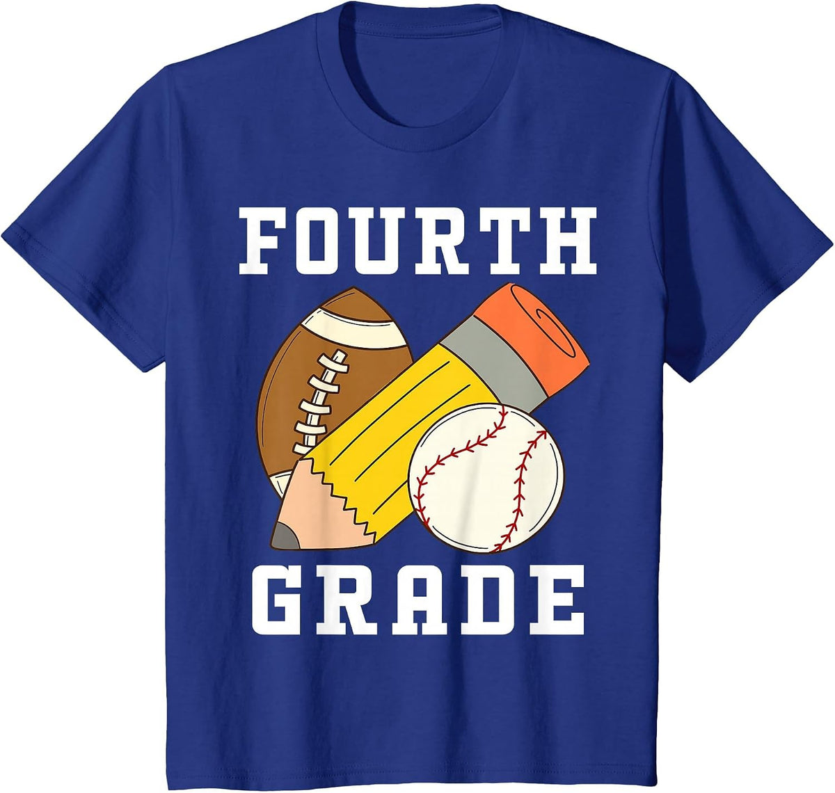 Fourth Grade Boys 4th Grade Back to School Baseball Football T-Shirt - Royal Blue