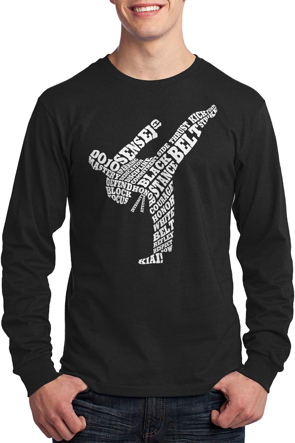 Threadrock Men's Karate Typography Long Sleeve T-Shirt - Black