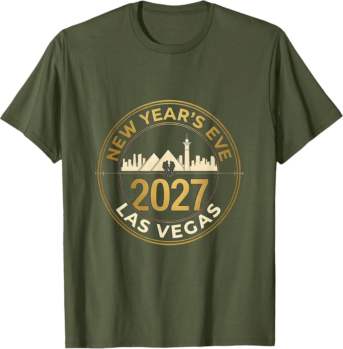 New Year's Eve Las Vegas 2027 Emblem Souvenir Vacation Trip T-Shirt - Olive Green