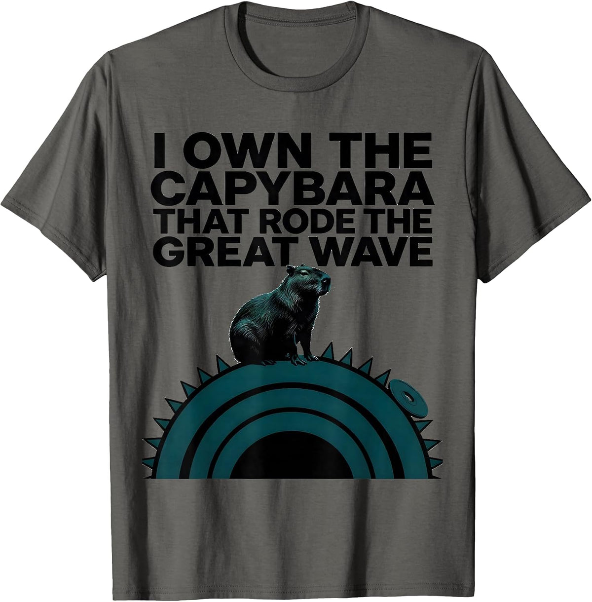I Own The Capybara That Rode The Great Wave Funny T-Shirt - Asphalt Grey