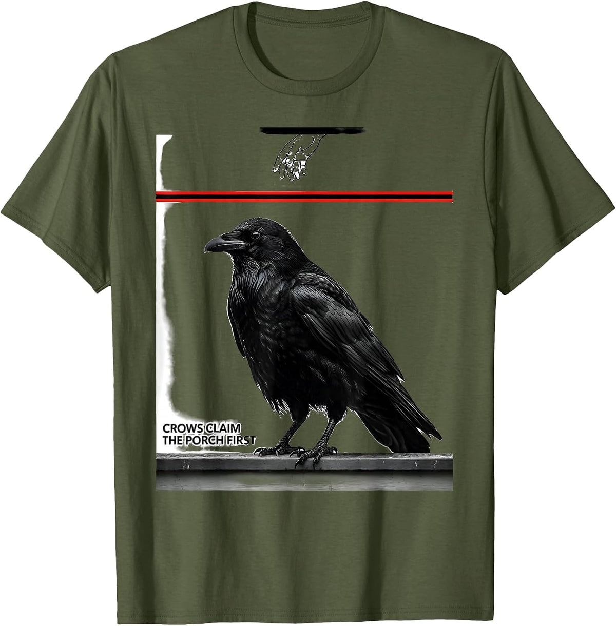 Men's Crows Claim The Porch First Dark Humor Crow Lover Gothic T-Shirt - Olive Green