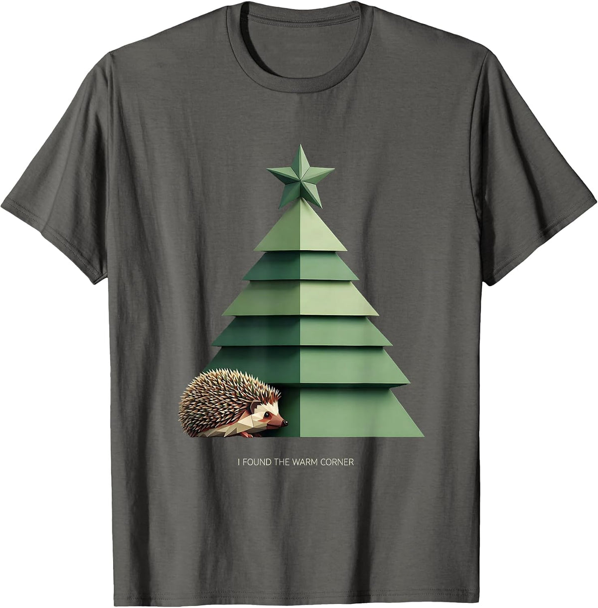 I Found The Warm Corner Geometric Hedgehog Christmas Tree T-Shirt - Asphalt Grey