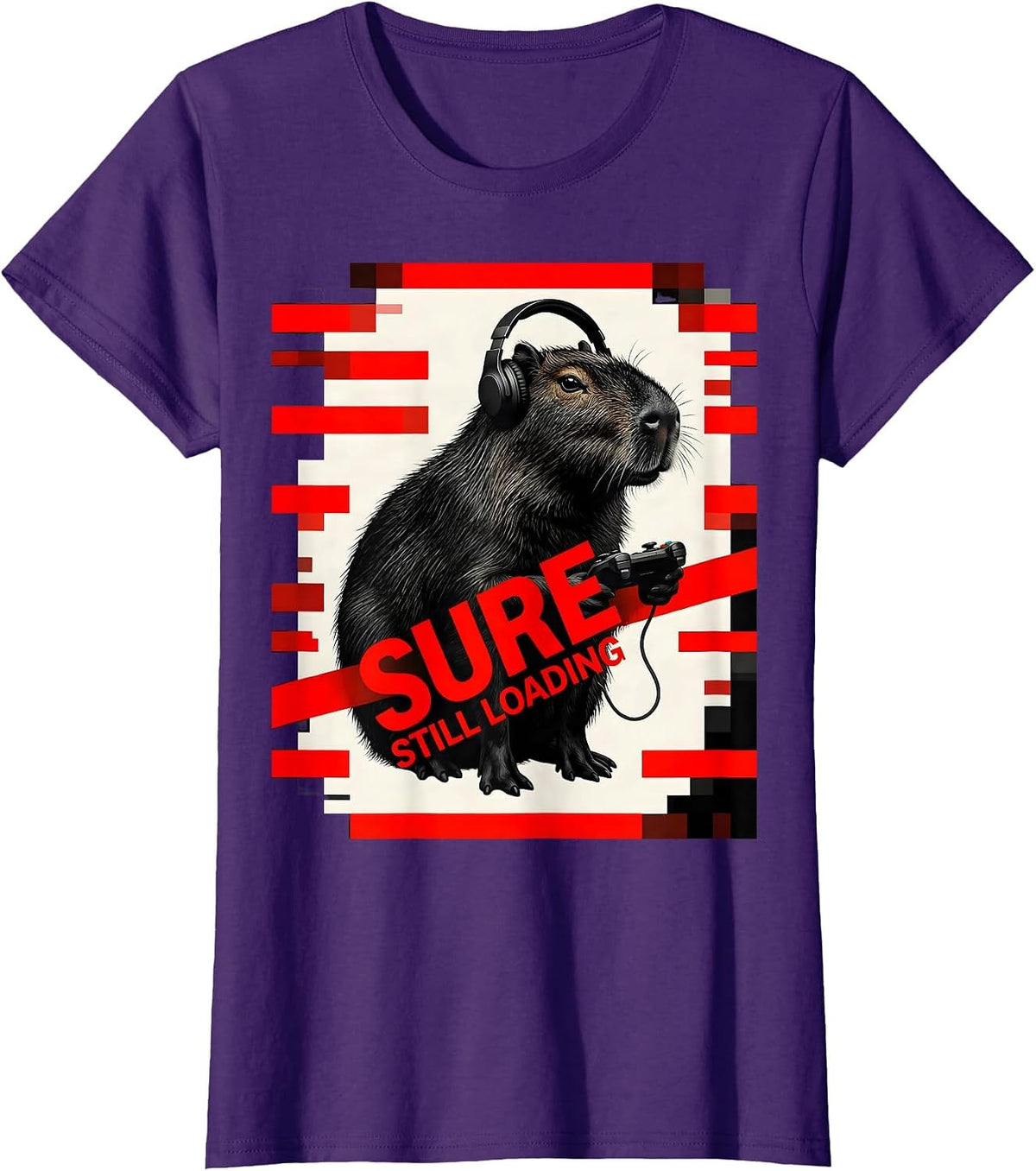 Women's Sure, Still Loading New Wave Gamer Capybara Meme Humor T-Shirt - Purple
