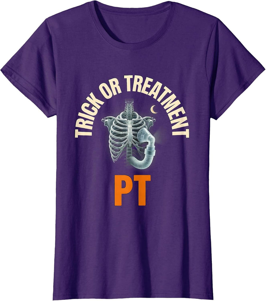 Women's Trick Or Treatment PT Funny Physical Therapist Halloween T-Shirt - Purple