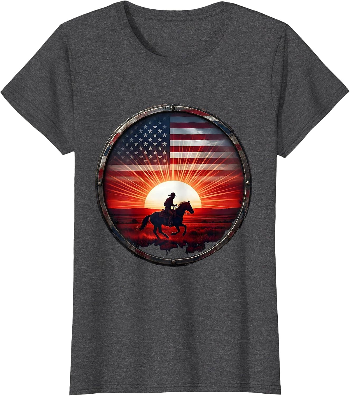 Women's Cowboy Riding Horse Across the Open Plains T-Shirt - Dark Heather Grey
