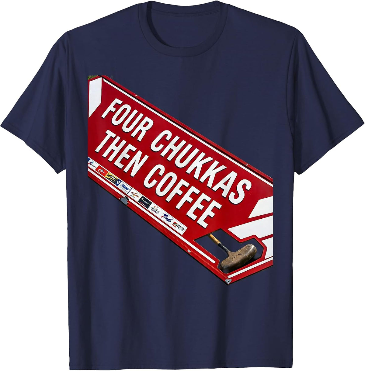 Men's Four Chukkas Then Coffee Racing Livery Equestrian Polo Fan T-Shirt - Navy Blue