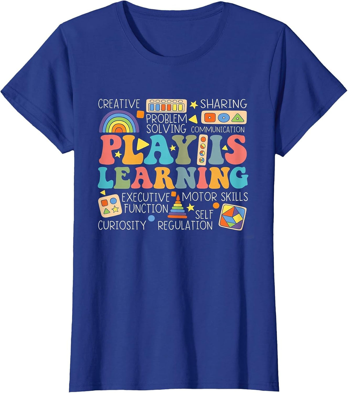 Groovy Play is Learning Kindergarten Teacher Appreciation Tee T-Shirt Gift for Educators - Royal Blue