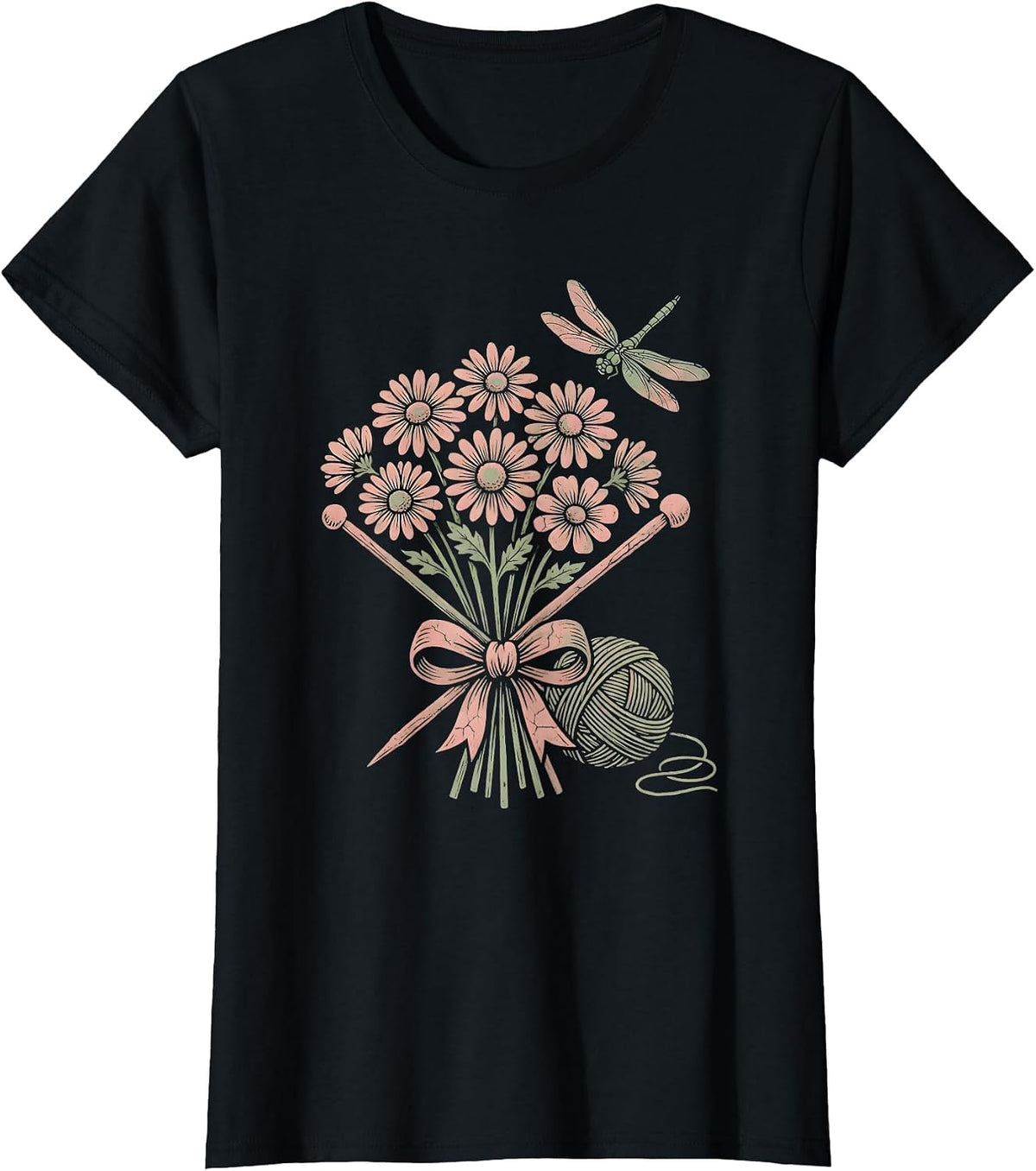 Nana Rocking Chair Knitting Illustration T-Shirt - Black