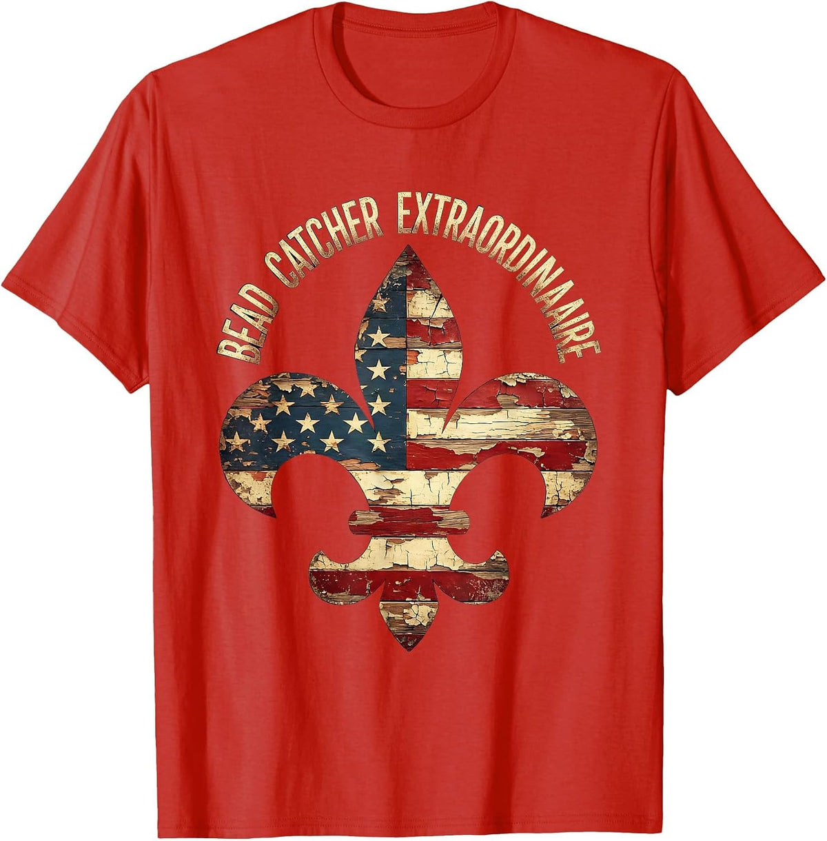 Men's Bead Catcher Extraordinaire Mardi Gras Design T-Shirt - Red