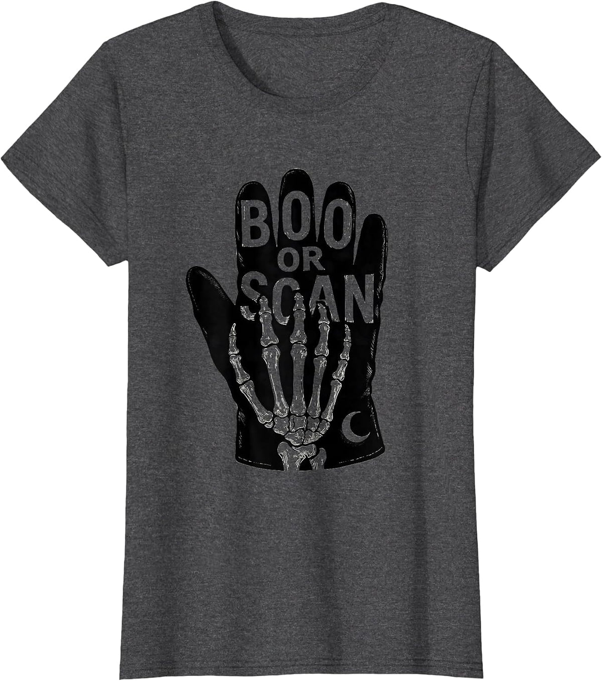 Women's Boo Or Scan Scratchboard Radiology Tech Halloween Workplace T-Shirt - Dark Heather Grey