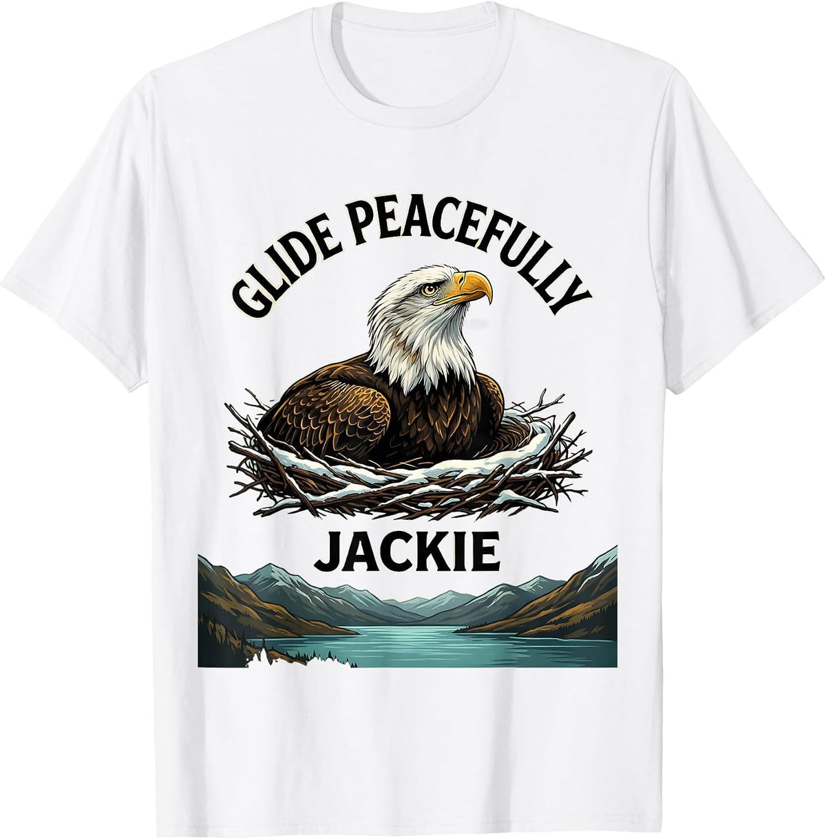 Men's Glide Peacefully, Jackie Wildlife Memorial Tribute Bald T-Shirt - White