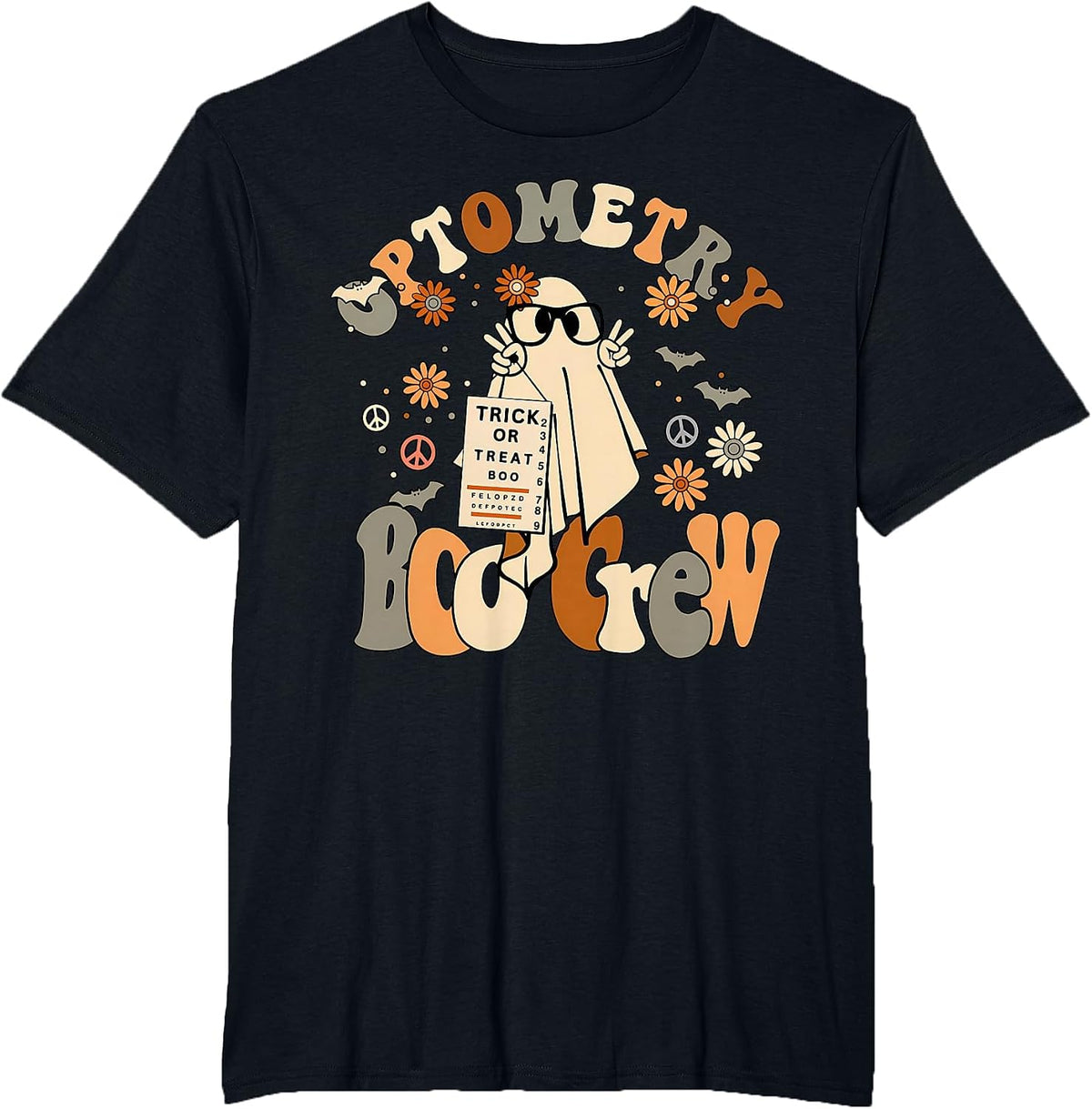 Spooky Optometry Boo Crew Ghost Halloween Eye Doctor T-Shirt - Black
