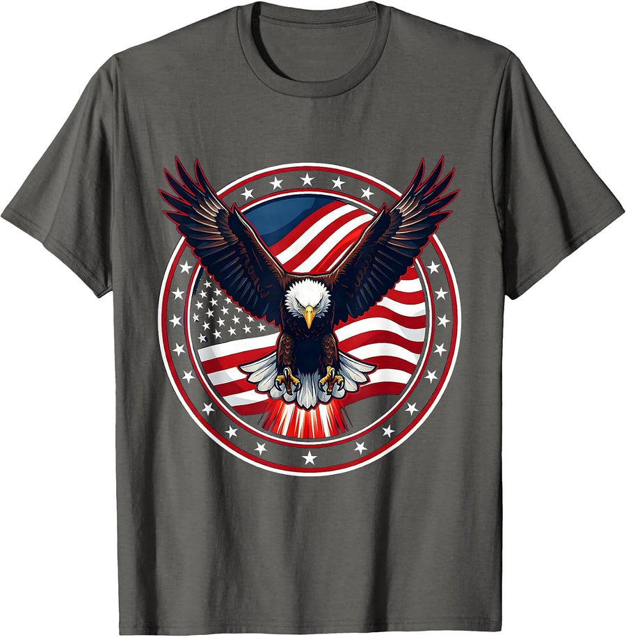 American Flag Eagle Downward Strike Patriotic Design T-Shirt - Asphalt Grey