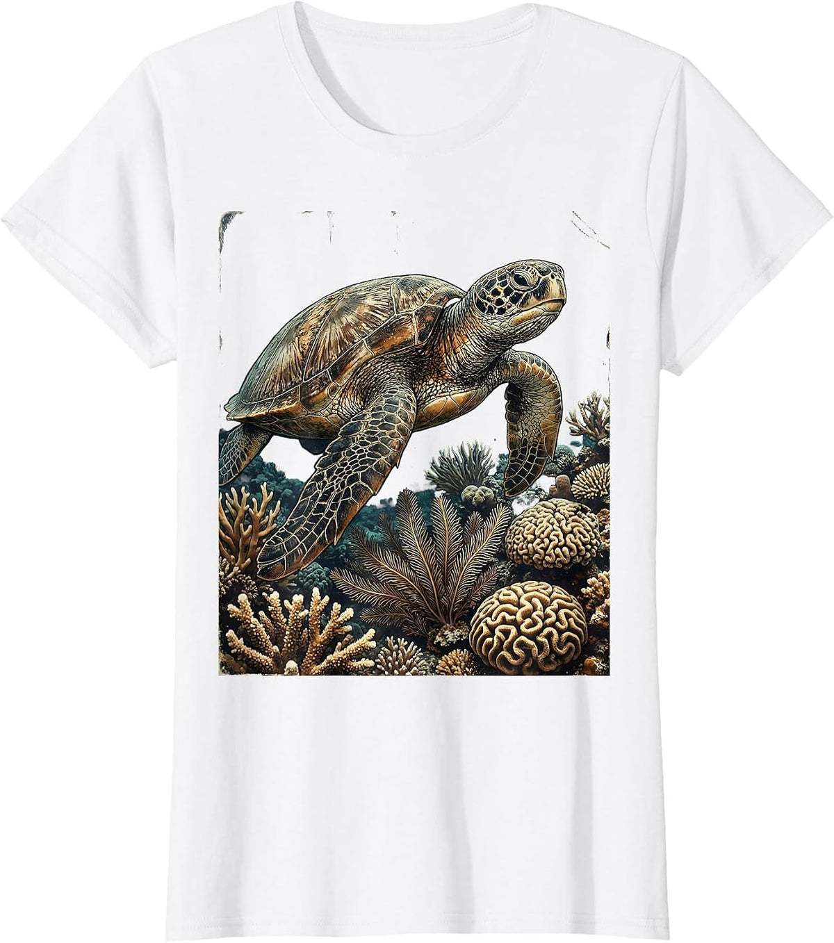 Sea Turtle Coral Reef Caribbean Ocean Design T-Shirt - White