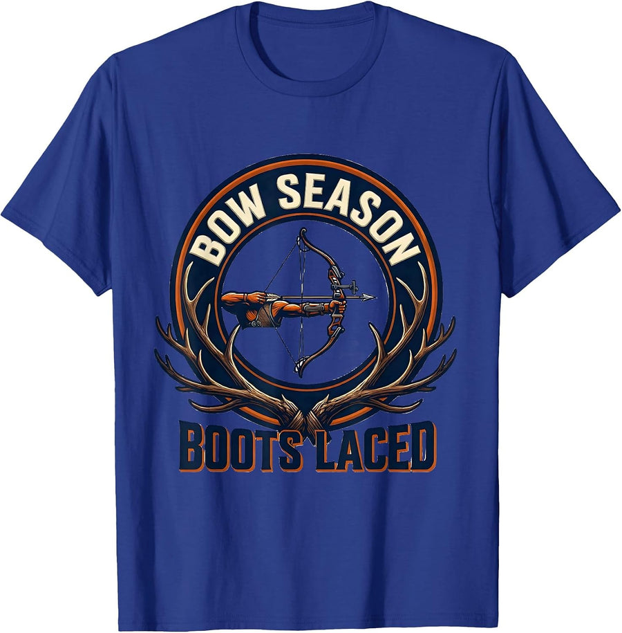 Bow Season Boots Laced Archery Bowhunter Deer Hunting T-Shirt - Royal Blue