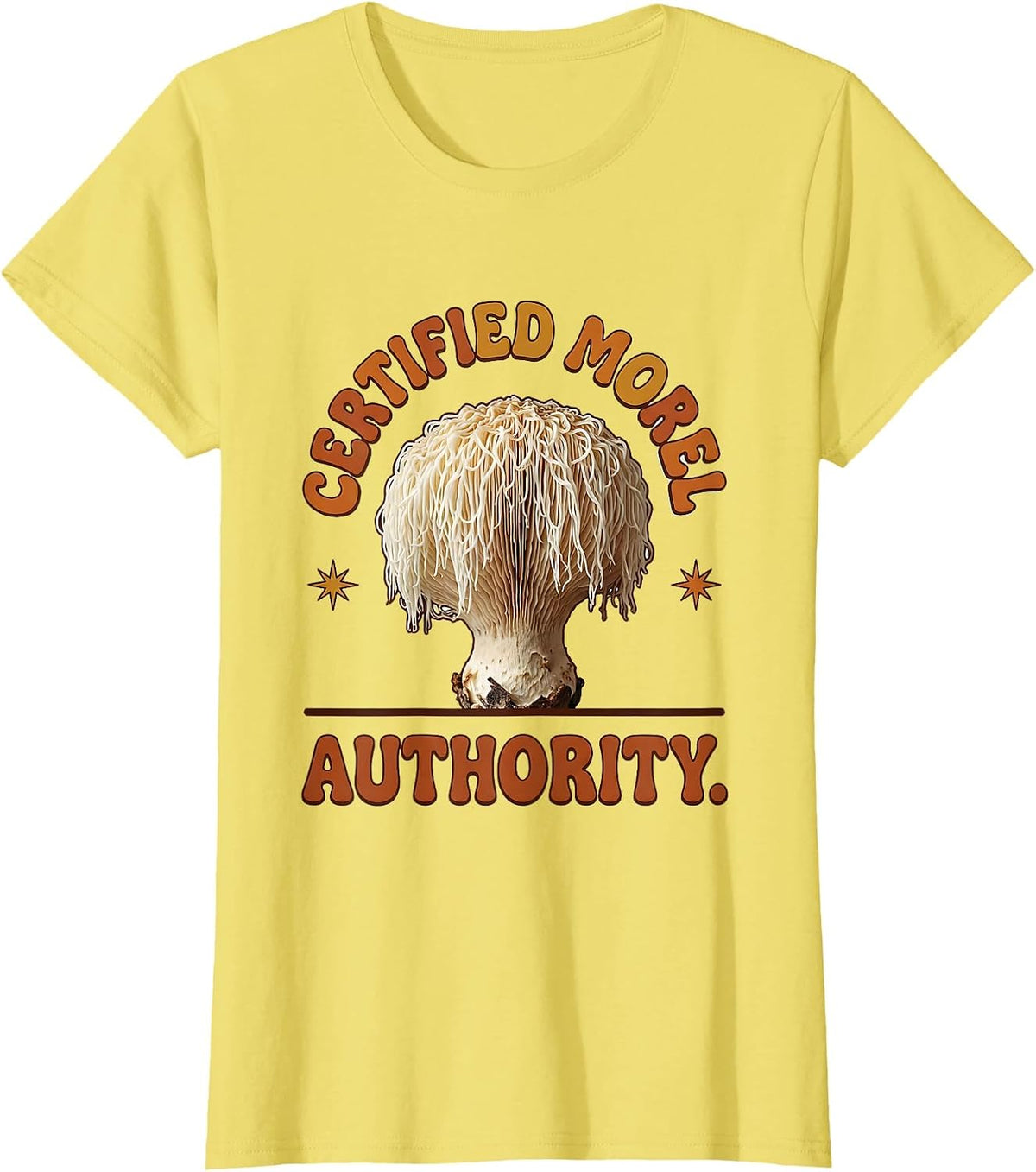 Women's Certified Morel Authority Retro Funny Mushroom Forager Gift T-Shirt - Lemon Yellow