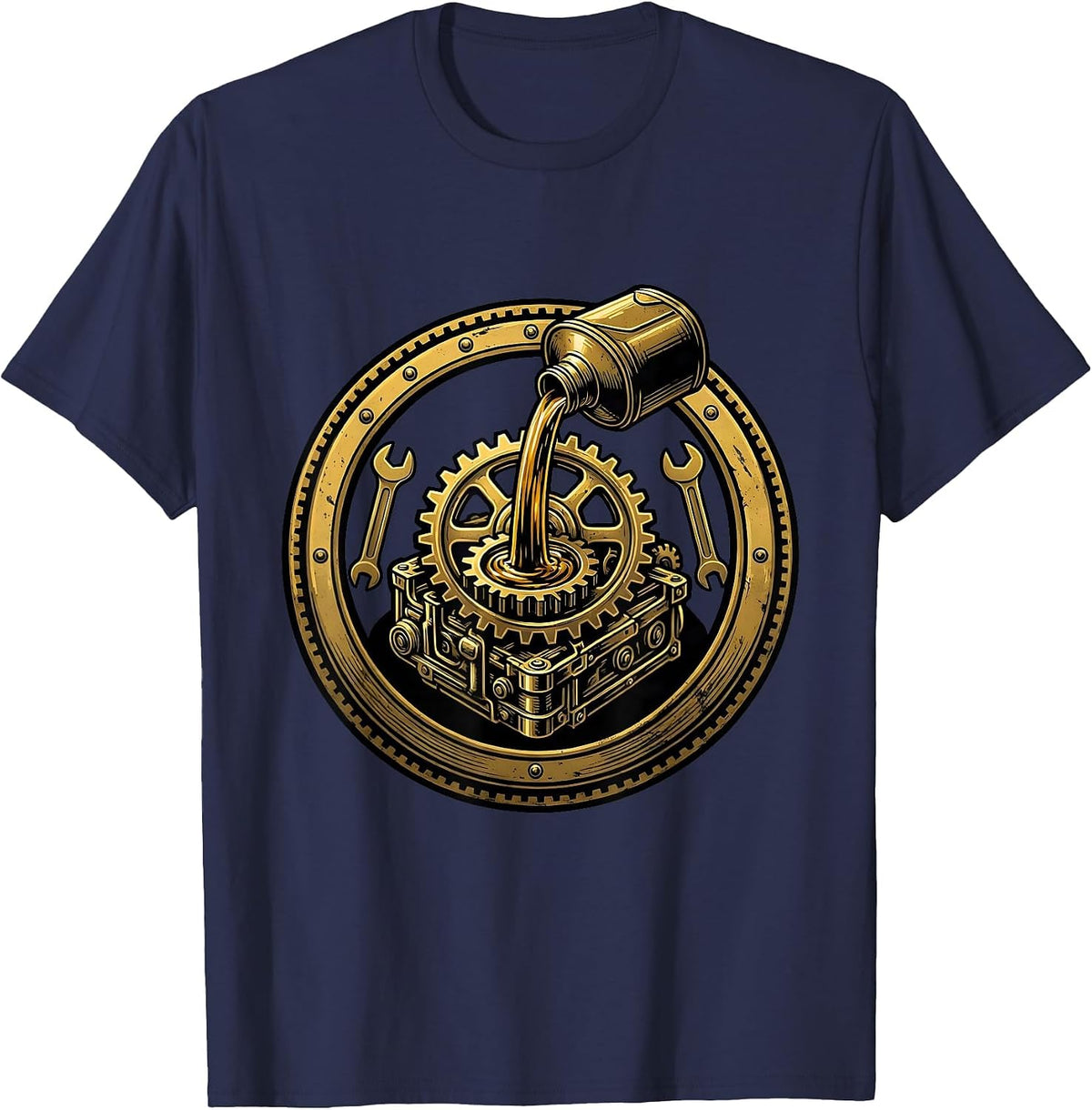 Oil Can Engine Gear Mechanic Illustration T-Shirt - Navy Blue