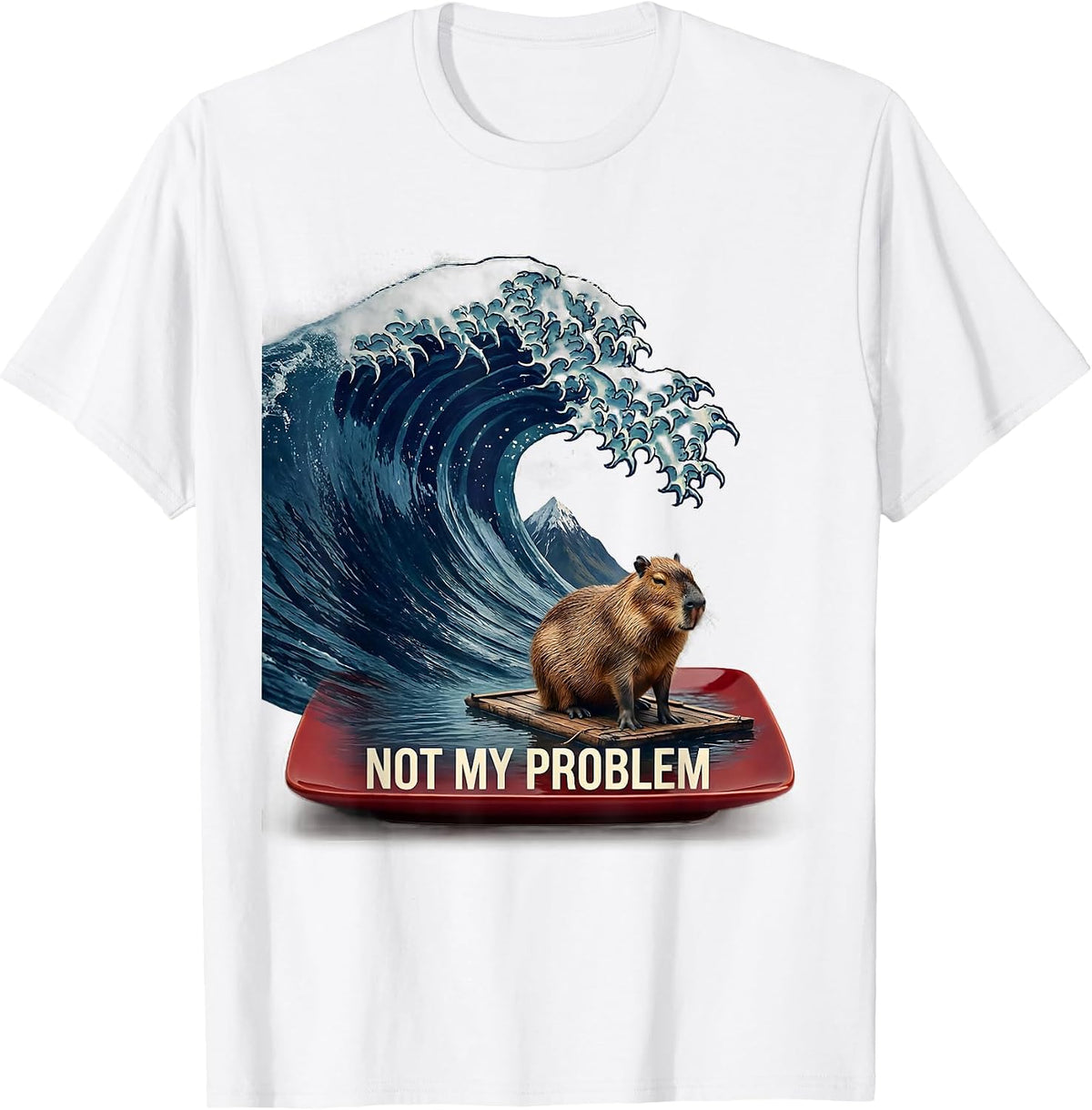 Men's Not My Problem Funny Capybara Japanese Art Ukiyo-e Animal T-Shirt - White