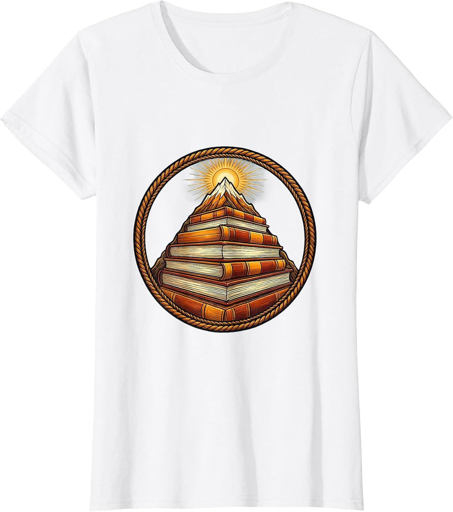 Women's Special Education Teacher Mountain of Books Graphic T-Shirt - White