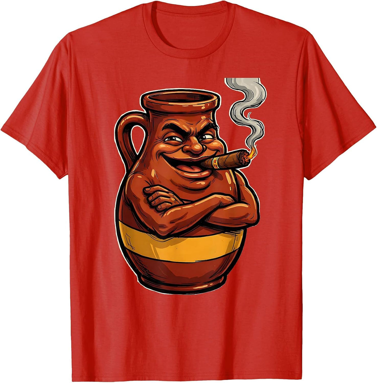 Men's BBQ Sauce Jug Smoking Cigar Funny Condiment Art T-Shirt - Red
