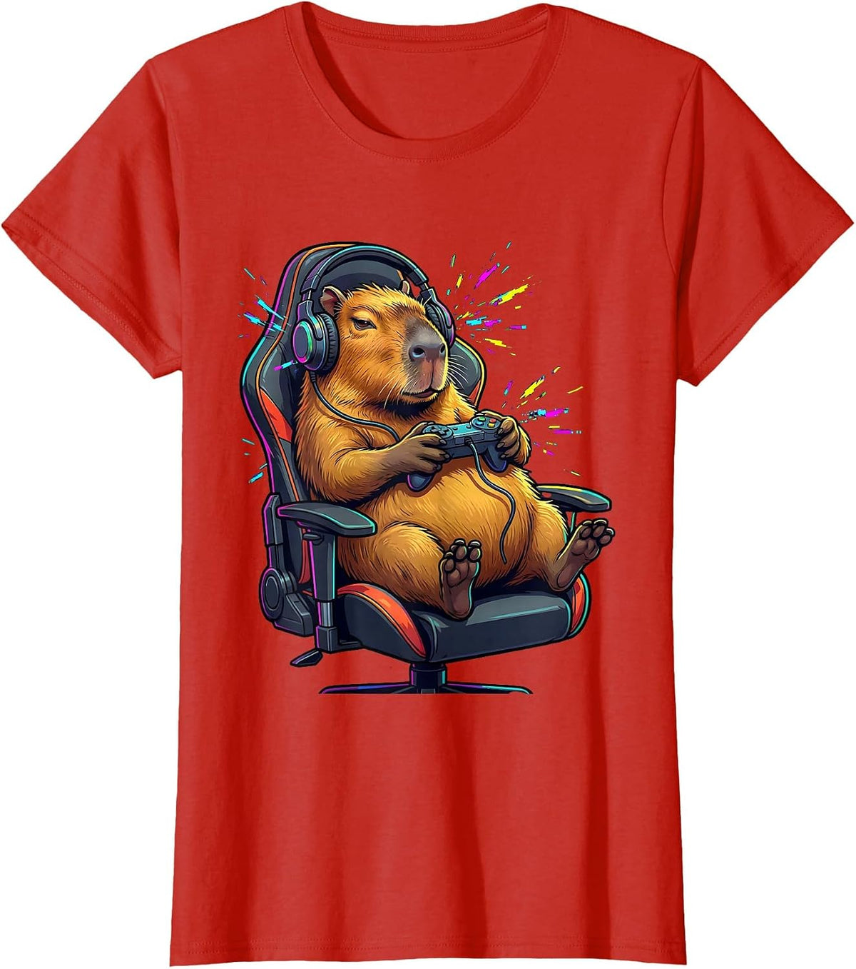 Capybara Gamer Funny Animal Lover Meme Humor T-Shirt - Red