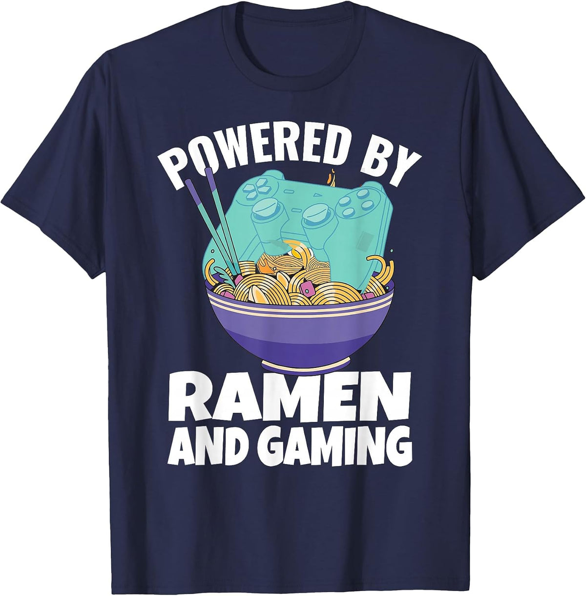 Powered By Ramen and Gaming Kids Gamer T-Shirt - Navy Blue