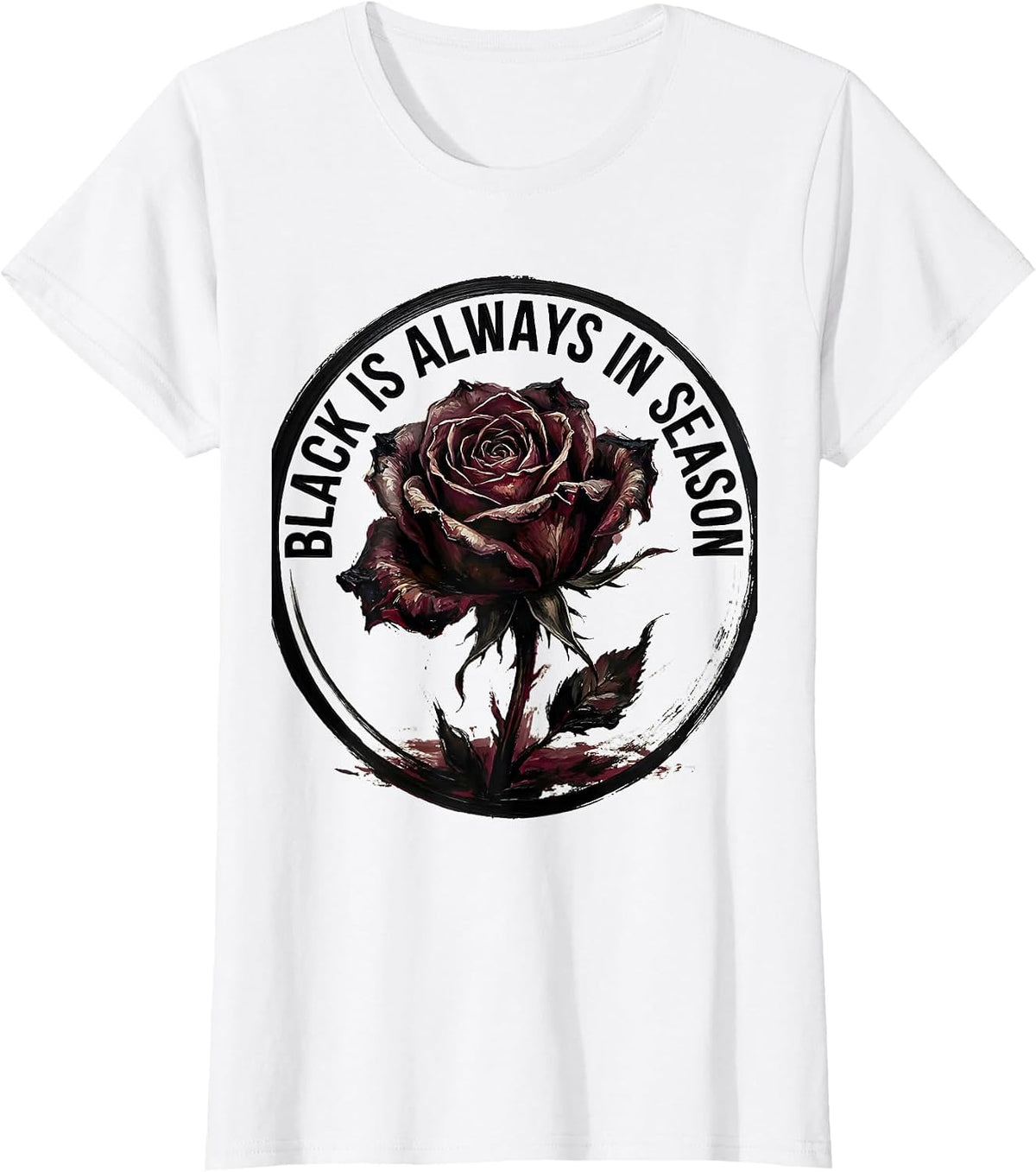 Black Is Always In Season Emo Gothic Design T-Shirt - White