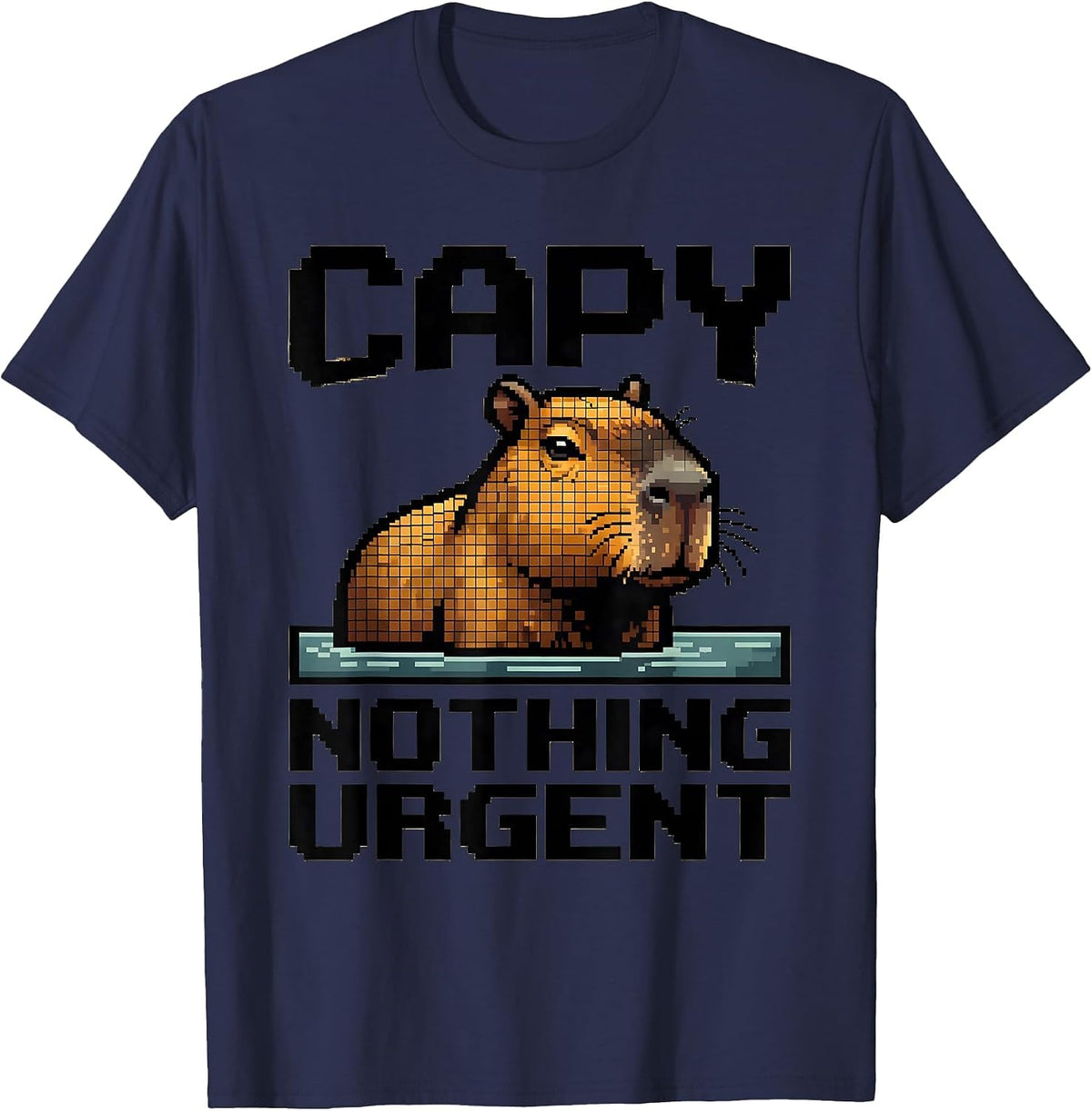 Men's capy nothing urgent pixel art funny capybara meme animal T-Shirt - Navy Blue