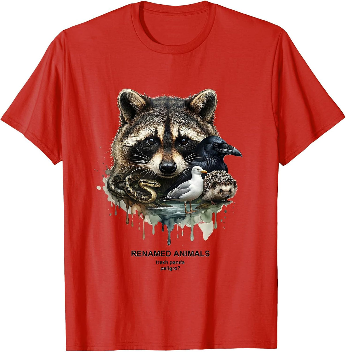 Men's RENAMED ANIMALS Trash Panda Peligro Funny Squirrel Lover T-Shirt - Red
