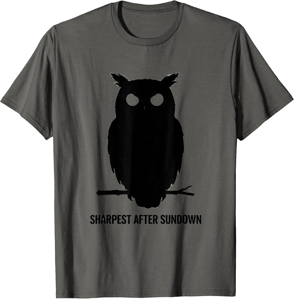 Sharpest After Sundown Retro Owl Lover Funny Silly Humor T-Shirt - Asphalt Grey
