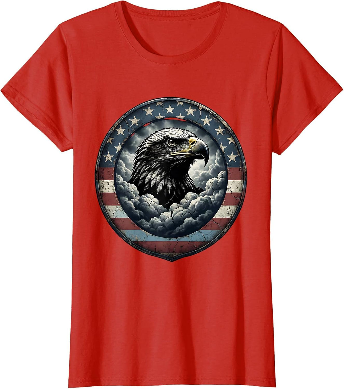 Eagle Rising From Storm Clouds Patriotic Design T-Shirt - Red