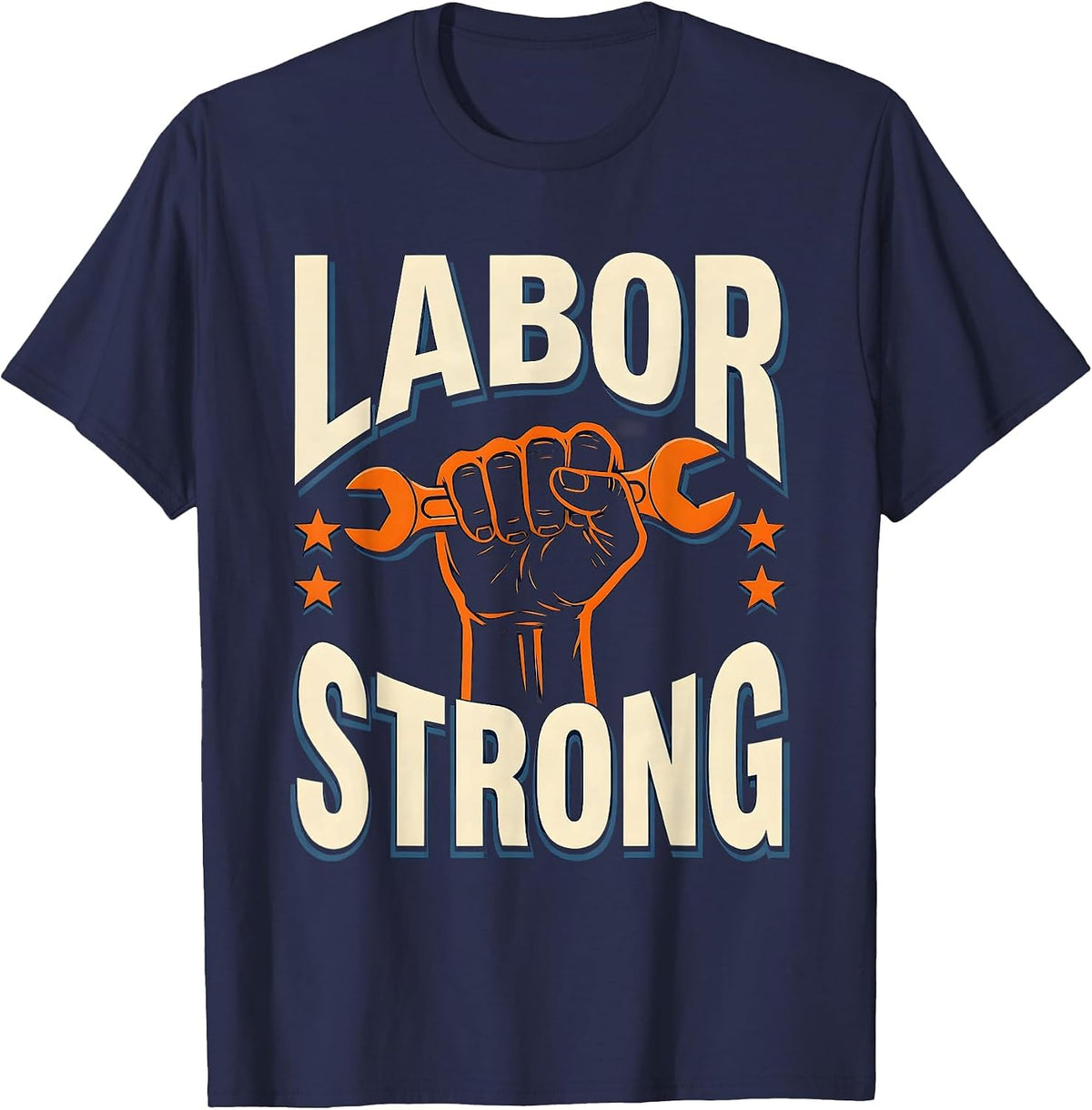Men's Labor Strong Screenprint Union Worker Solidarity Pride T-Shirt - Navy Blue