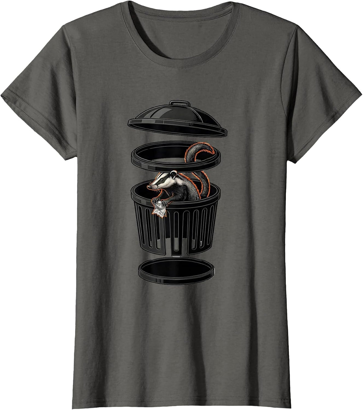 Women's Exploded Bin Opossum Diagram Funny Animal Meme Humor T-Shirt - Asphalt Grey
