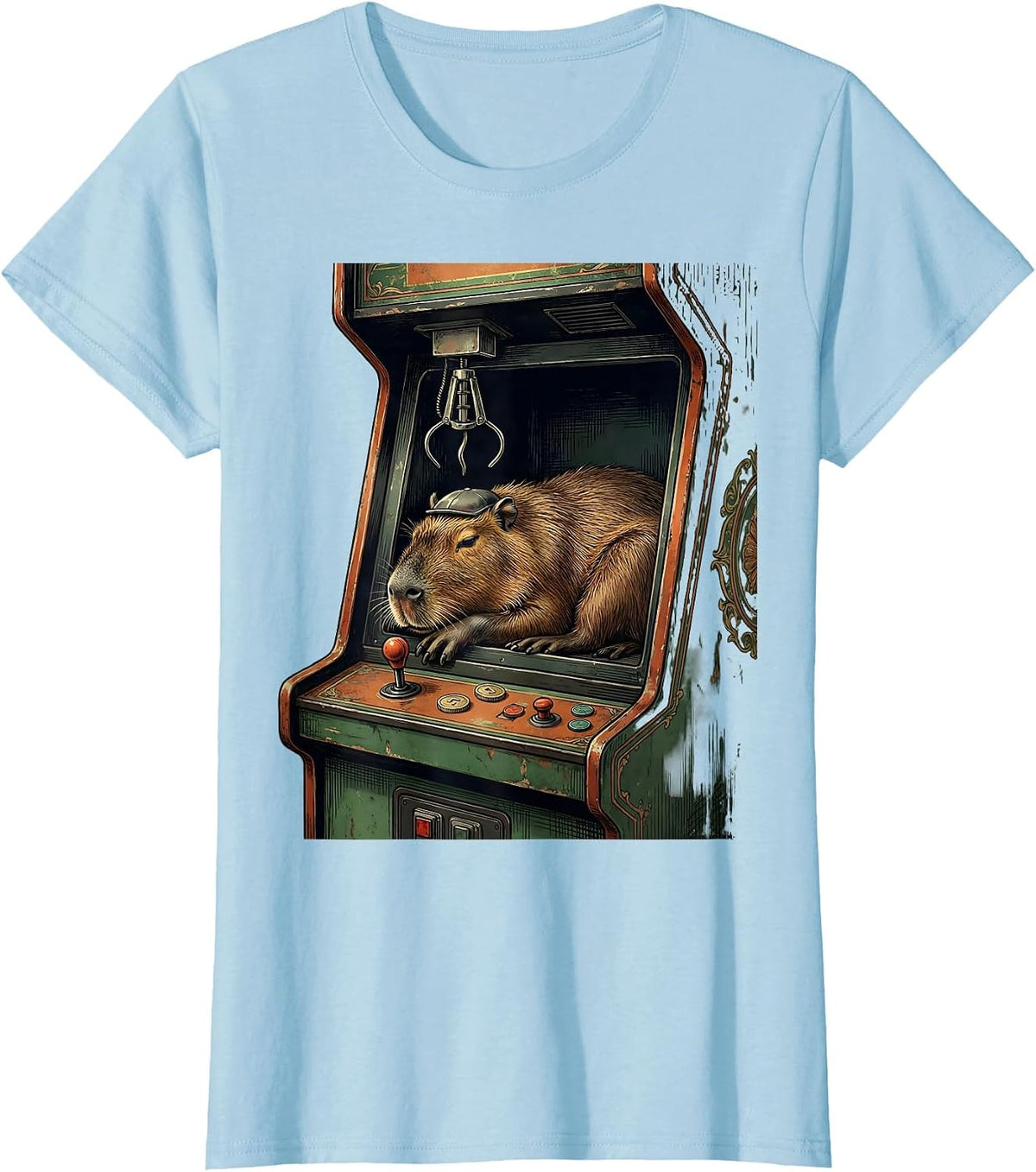 Women's Capybara Vintage Arcade Gamer Humor T-Shirt - Baby Blue
