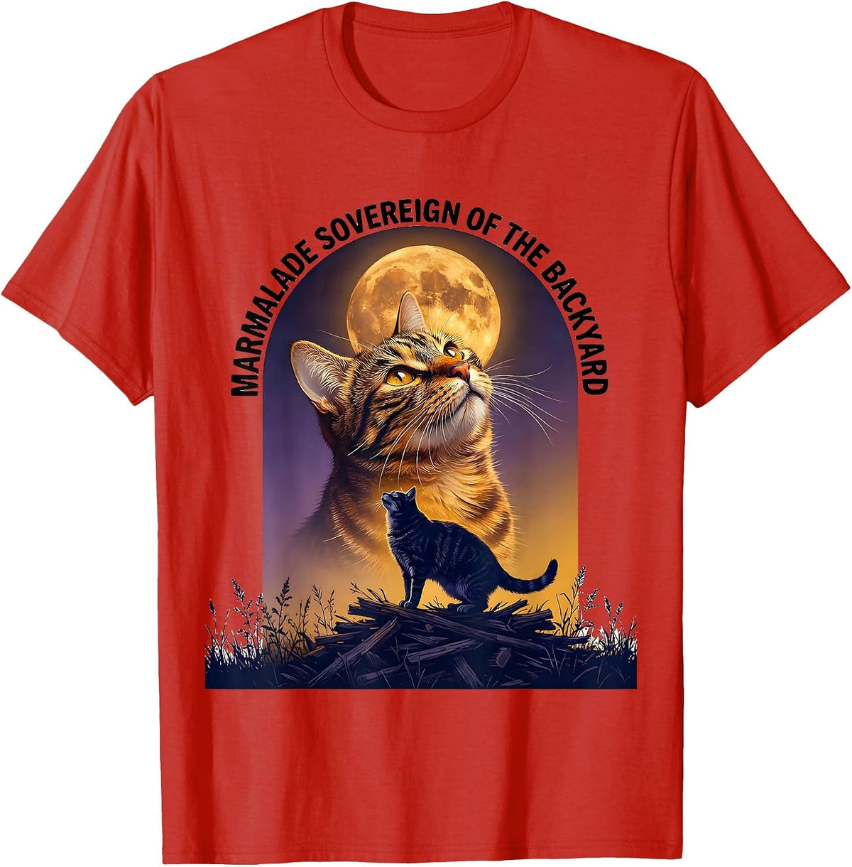 Men's Marmalade Sovereign of the Backyard Retro Orange Tabby Cat T-Shirt - Red