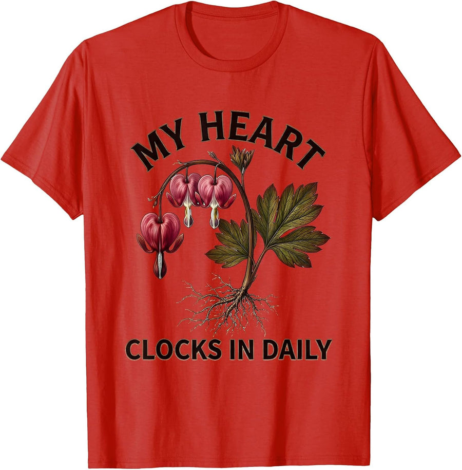Men's My Heart Clocks In Daily Social Worker Design T-Shirt - Red