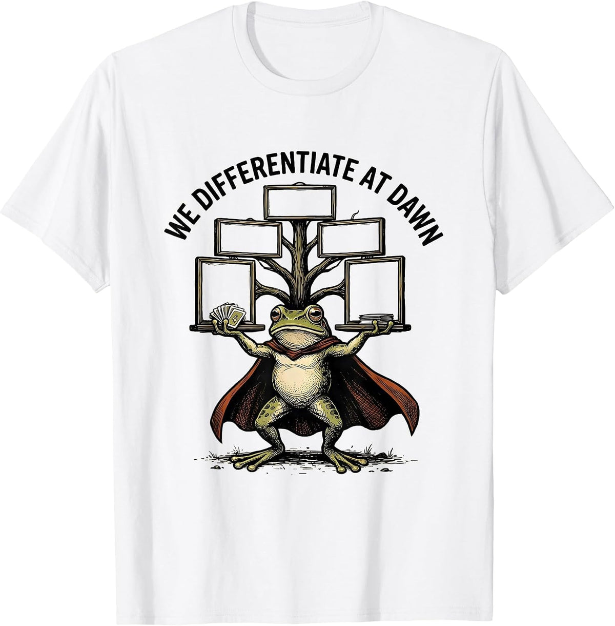 Men's We Differentiate At Dawn Funny Frog Teacher Back to School T-Shirt - White