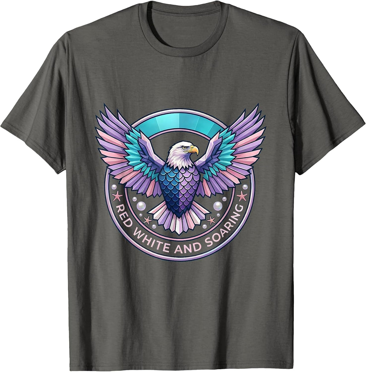 Men's American Flag Eagle Red White and Soaring Design T-Shirt - Asphalt Grey