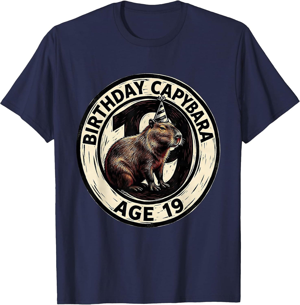 Birthday Capybara Age 19 Funny Animal Lover Party T-Shirt - Navy Blue