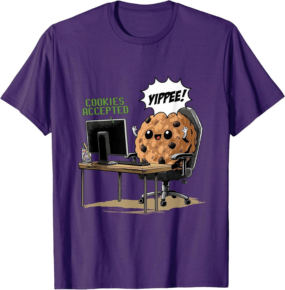 Cookies Accepted Nerd Shirt Funny Computer Internet Coder T-Shirt, Men, Purple, Medium - As Pictured