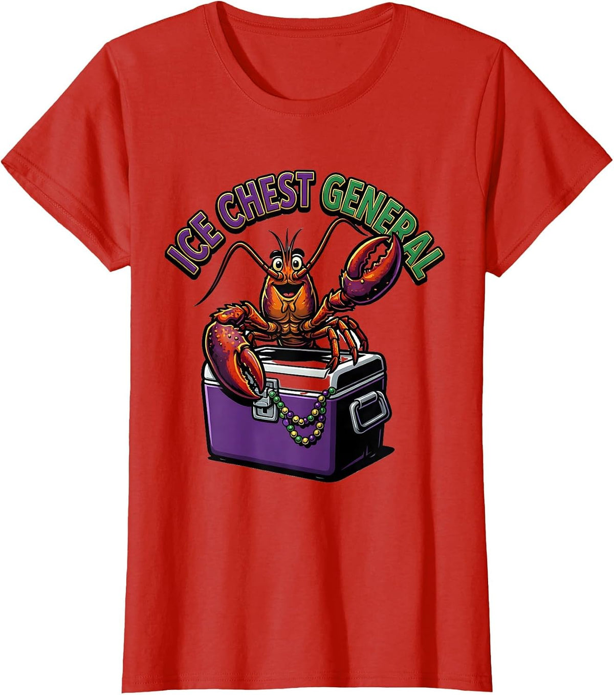 Ice Chest General Cartoon Crawfish Mardi Gras Carnival Humor T-Shirt - Red