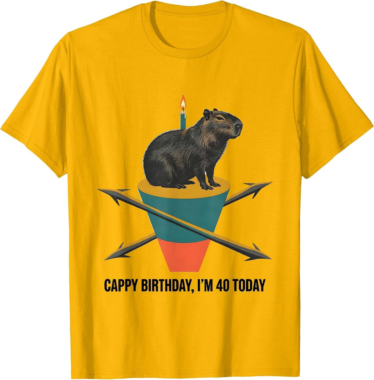 Men's Cappy Birthday I'm 40 Today Kawaii Capybara Birthday Gift T-Shirt - Golden Yellow