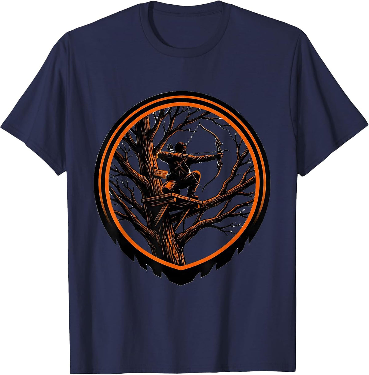 Men's Camo Bowhunter Tree Stand Dawn Hunting Graphic T-Shirt - Navy Blue