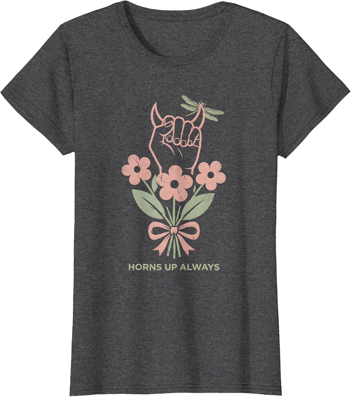 Horns Up Always Metal Band Graphic Design T-Shirt, Women, Dark Heather Grey, X-Large - As Pictured