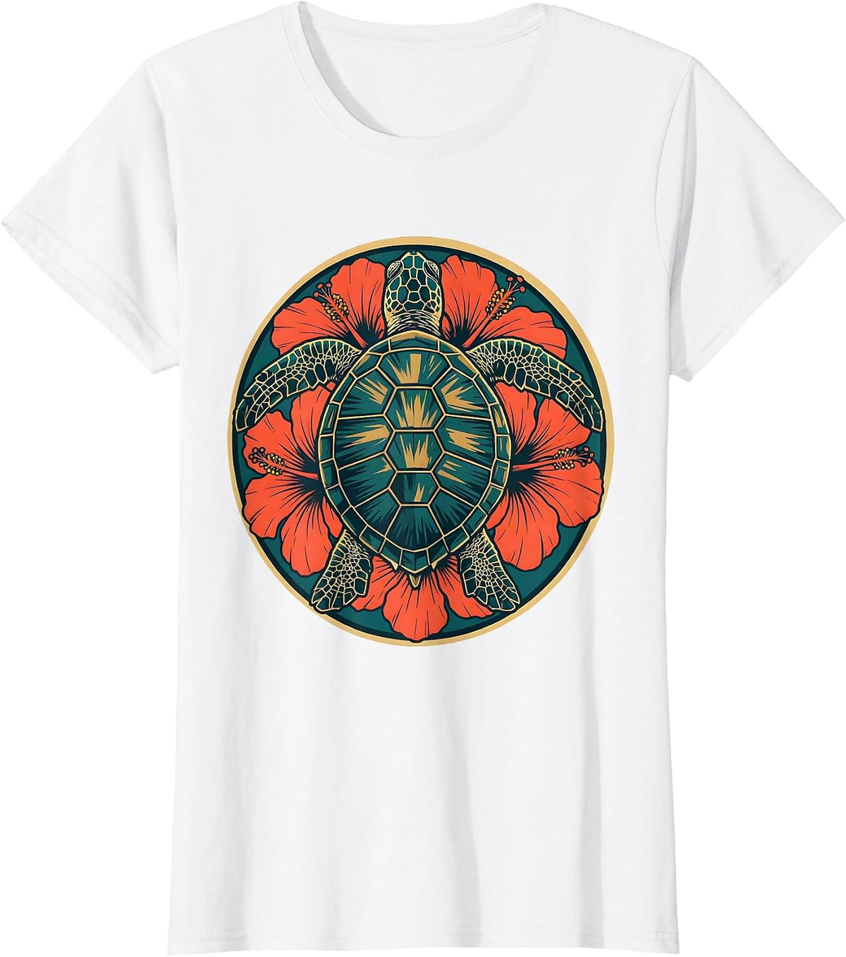 Sea Turtle Hibiscus Luau Tropical Graphic T-Shirt - White