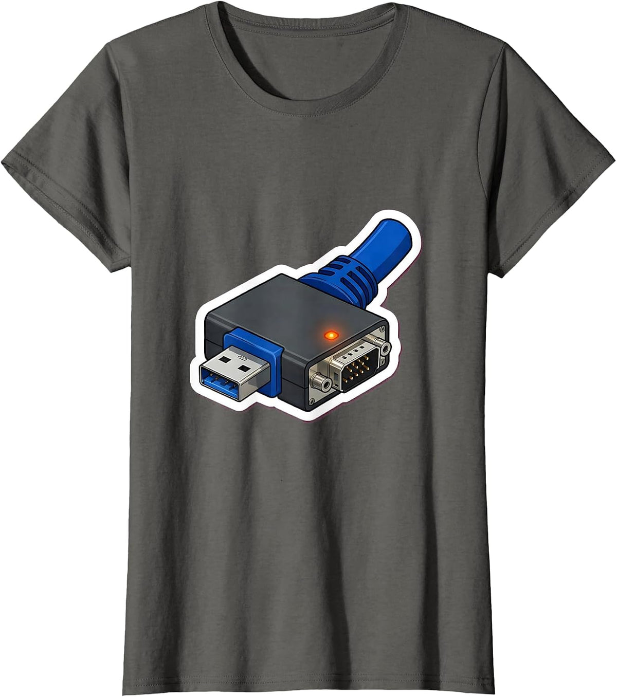 Women's USB to Serial Adapter Tech Support Sticker Style T-Shirt - Asphalt Grey