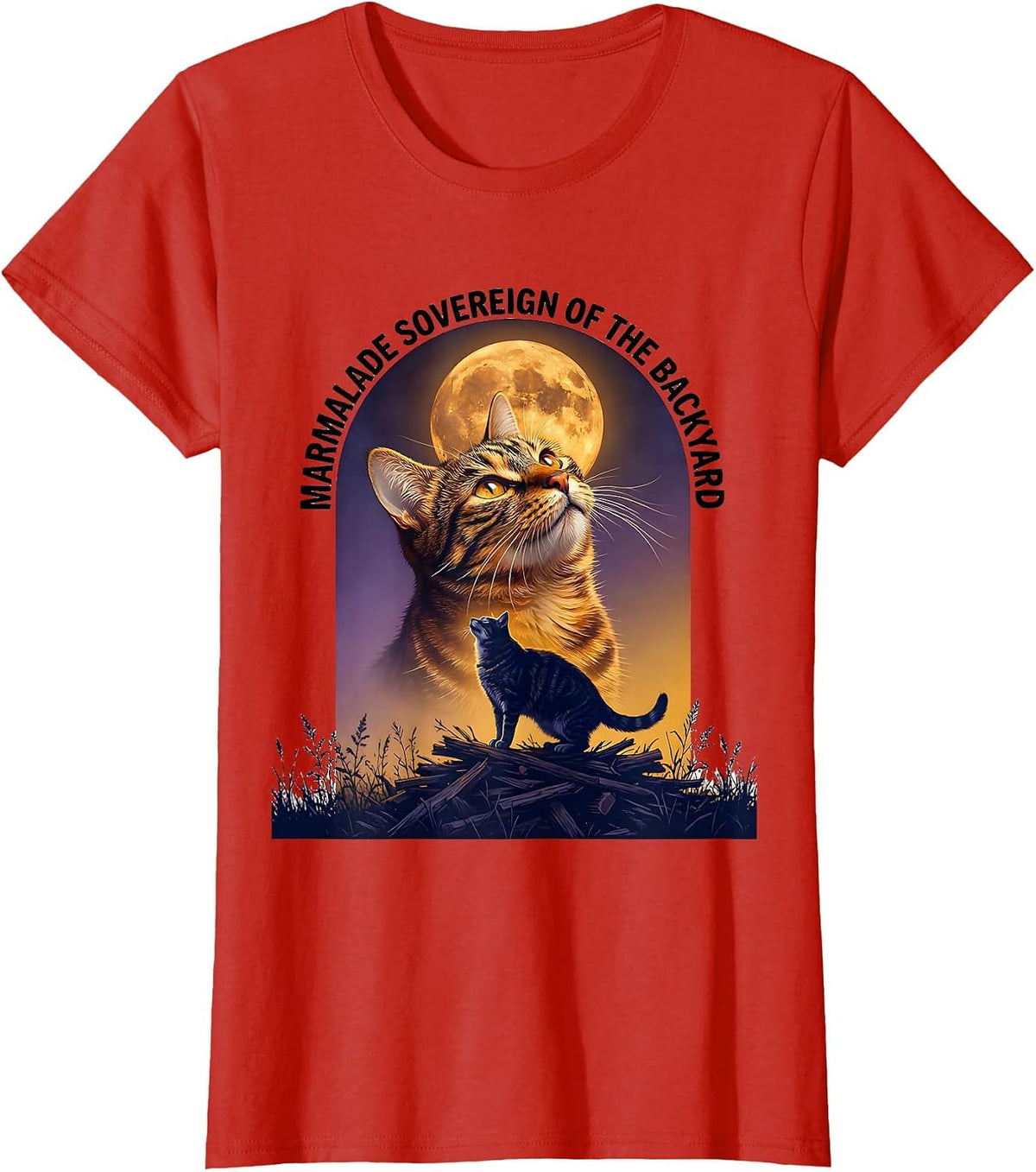 Women's Marmalade Sovereign of the Backyard Retro Orange Tabby Cat T-Shirt - Red