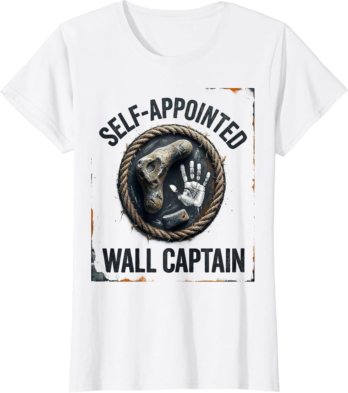 Women's Self-Appointed Wall Captain Distressed Funny Rock Climbing T-Shirt - White