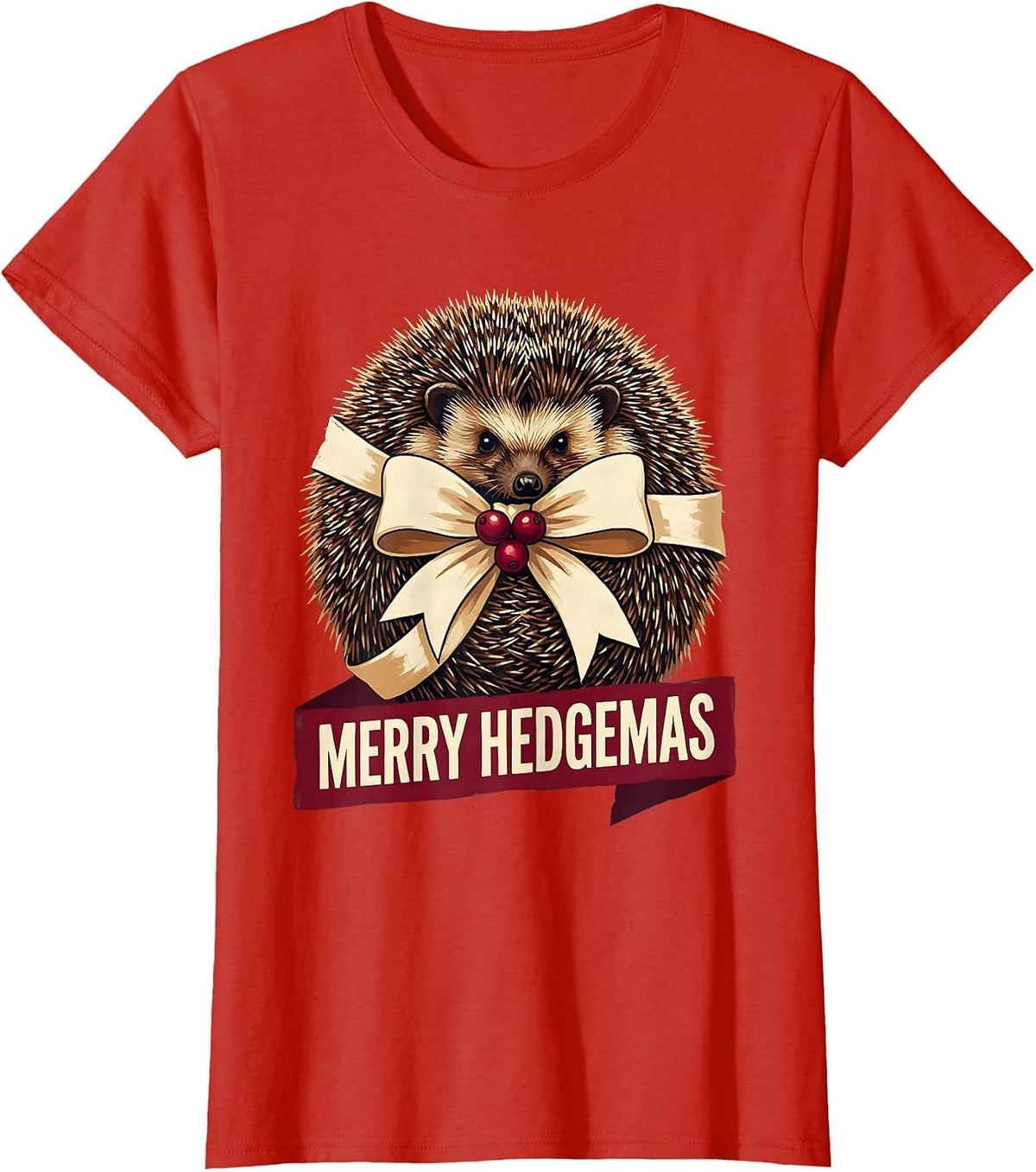 Women's Merry Hedgemas Cute Hedgehog Christmas Humor Novelty Gift T-Shirt - Red